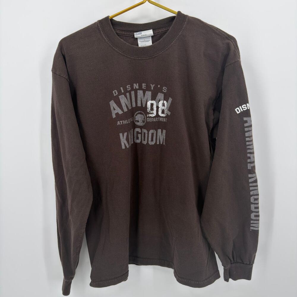 Disney Shirt Animal Kingdom Athletic Dept Y2K Mens L Brown Long Sleeve‎ Graphic